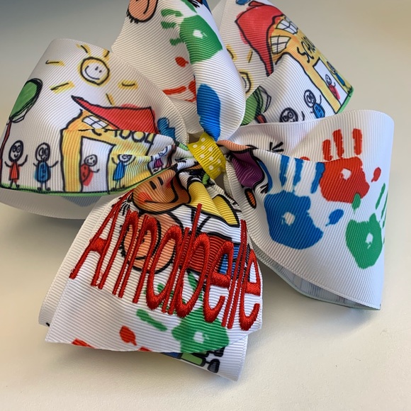 Any name, Monogrammed School Print Hair Bow - Picture 5 of 8